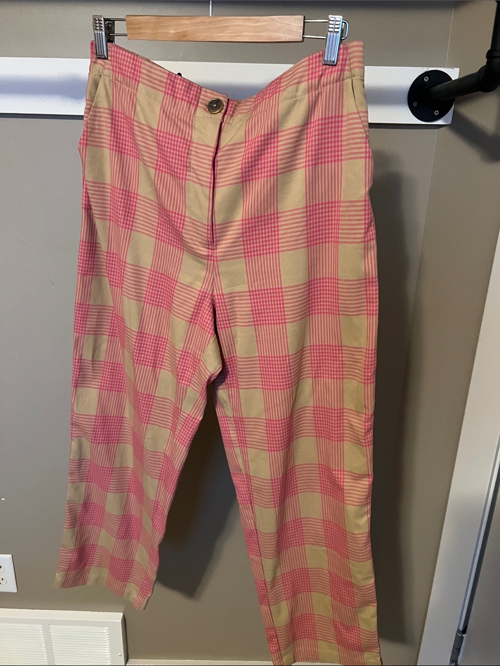 Anthropologie Pink and Tan Plaid Pants